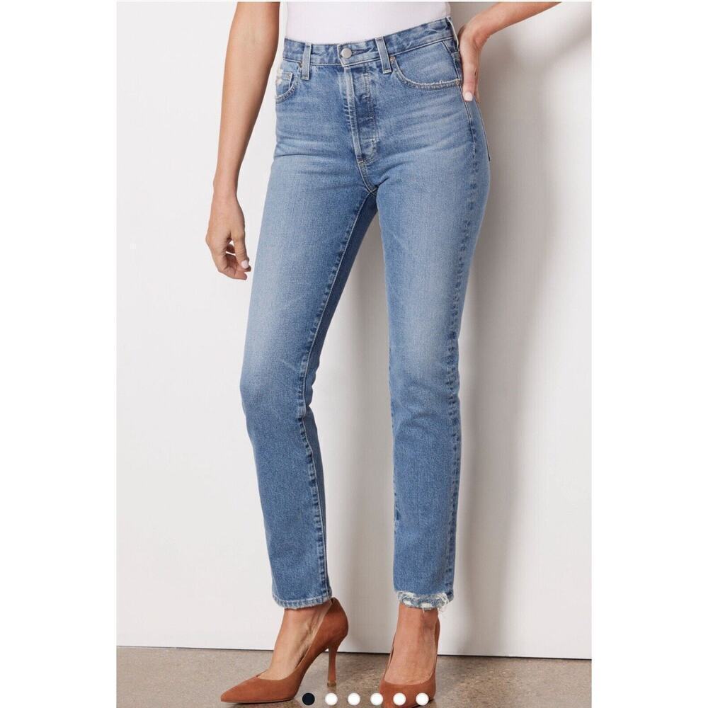 AG Blue Alexxis High Rise Vintage Fit Distressed Straight Leg Jeans Size 31